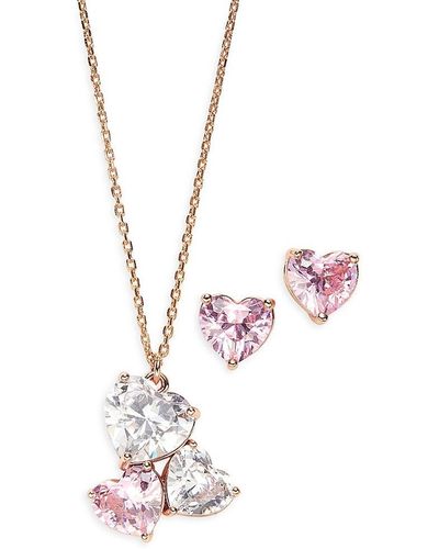 Kate Spade Yours Truly 2-piece Goldtone, Cubic Zirconia Pendant Necklace & Stud Earrings Set - Pink