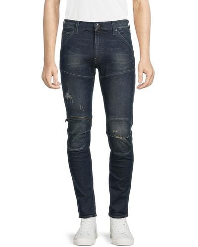 G-Star RAW 5620 3D Zip Knee Distressed Skinny Jeans - Blue