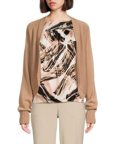DKNY Solid Open Front Cardigan - Natural