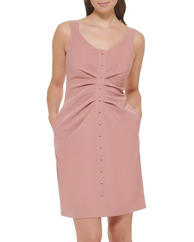 Guess Button Front Sheath Dress - Pink