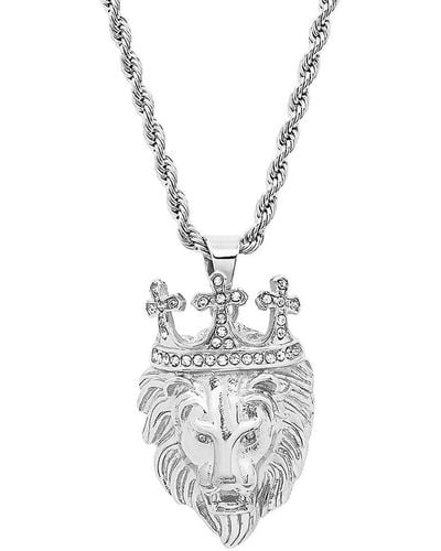 Anthony Jacobs Stainless Steel & Simulated Diamond King Lion Pendant Necklace - White