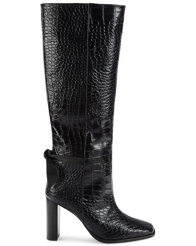 Alexandre Birman Clarita Croc Embossed Leather Knee High Boots - Black
