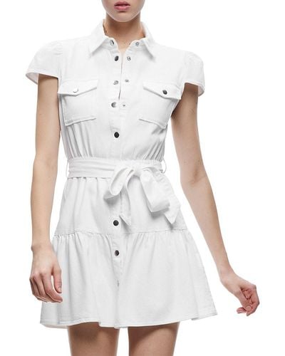 Alice + Olivia Miranda Belted Denim Mini Shirtdress - White
