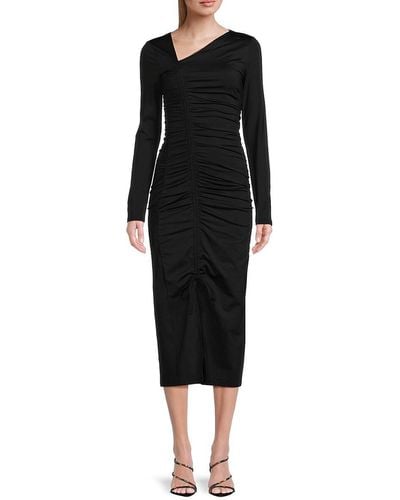 Rachel Parcell Asymmetric Ruched Midi Dress - Black