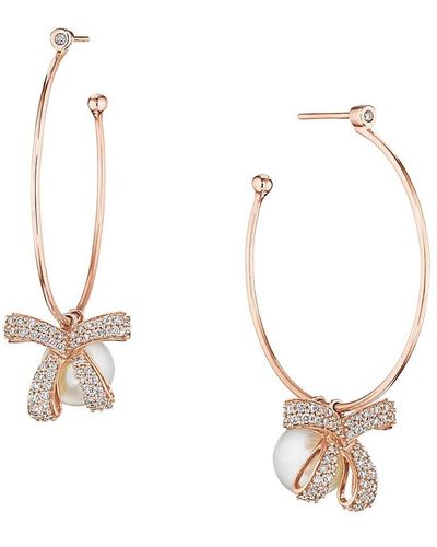 Hueb 18k Rose Gold, 11mm Freshwater Pearl & Diamond Half Hoop Earrings - White