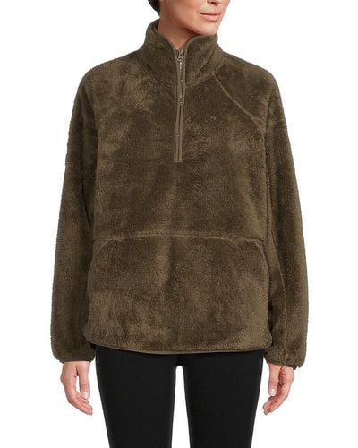 SAGE Collective Wander Faux Shearling Zip Pullover - Brown