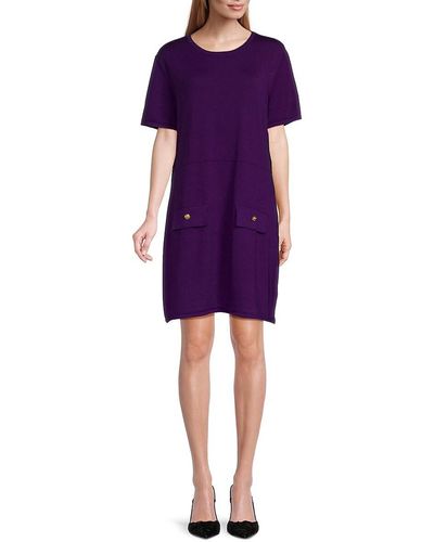 AREA STARS Faux Pocket Wool Blend Shift Dress - Purple
