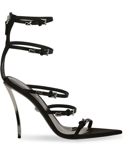 Versace Open Toe Silk Blend Strappy Sandals - Black