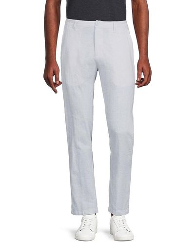 Saks Fifth Avenue Flat Front Linen Blend Trousers - White