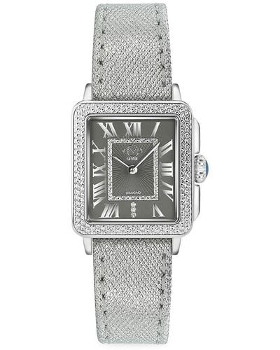 Gevril Padova 27-30mm Stainless Steel, Diamond & Leather Strap Watch - Grey