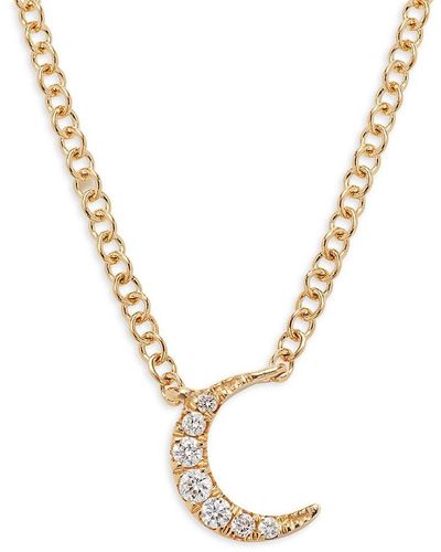 EF Collection 14k Yellow Gold & 0.04 Tcw Diamond Moon Pendant Necklace - Metallic