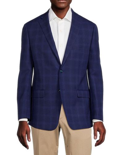 Robert Graham Tailored Fit Checked Wool Blend Blazer - Blue