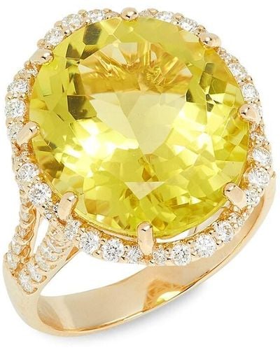 Effy 14k Yellow Gold, Lemon Quartz & Diamond Statement Ring