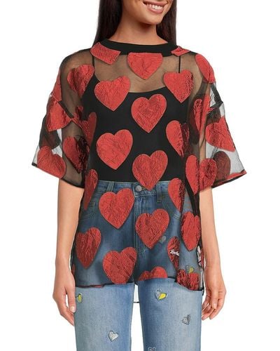 Love Moschino 'Heart Pattern Sheer Top - Red