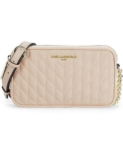 Karl Lagerfeld Small Karolina Quilted Leather Crossbody Bag - Natural