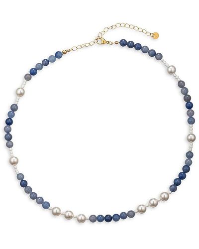 Eye Candy LA Luxe Aurora Goldtone, Shell Pearl & Agate Beaded Necklace - White