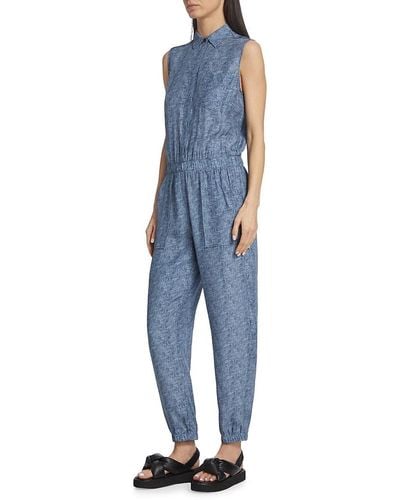 ATM Silk Chambray Jumpsuit - Blue