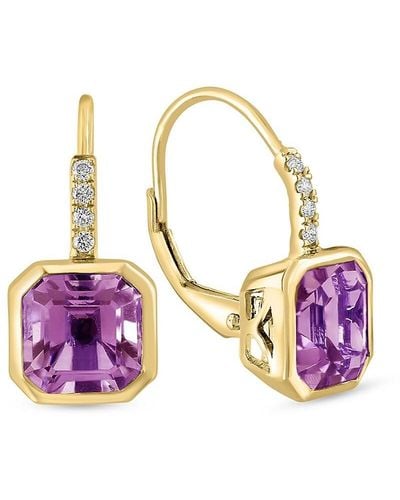 Effy 14k Yellow Gold, Amethyst & Diamond Huggie Earrings - Pink