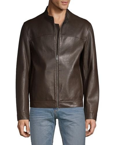 Cole Haan Leather Moto Jacket - Black
