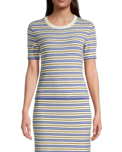 Rebecca Taylor Striped Boucle Short-sleeve Top - Blue