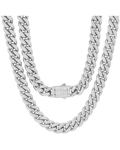 Anthony Jacobs Stainless Steel & Simulated Diamond Cuban Link Chain Necklace - Metallic