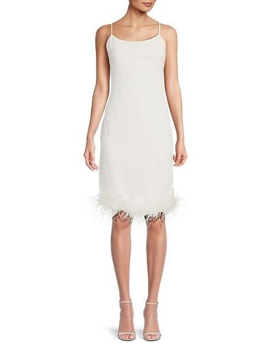 Amanda Uprichard Marianna Ostrich Feather Trim Sheath Dress - White