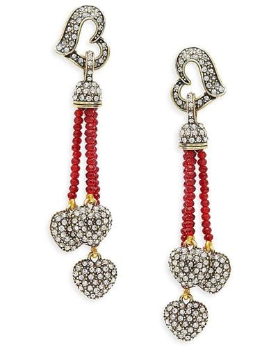 Heidi Daus Goldtone & Crystal Beaded Heart Drop Earrings - Multicolour