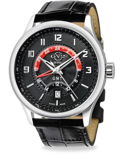 Gv2 Giromondo 42mm Ip Stainless Steel & Leather Strap Watch - Black