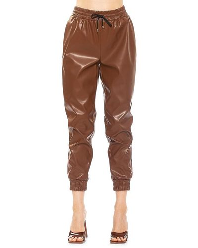 Alexia Admor Axel Faux Leather Drawstring Sweatpants - Brown