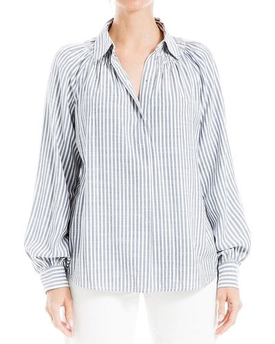 Max Studio Yarn Dye Stripe Half Placket Shirt - Grey