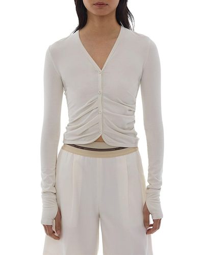 Helmut Lang Ruched V Neck Cardigan - Grey