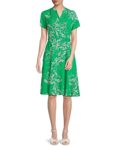 Nanette Lepore Floral Pintuck Pleat Belted Dress - Green