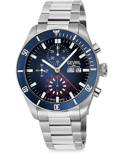 Gevril Yorkville 43mm Stainless Steel Tachymeter Automatic Chronograph Watch - Blue