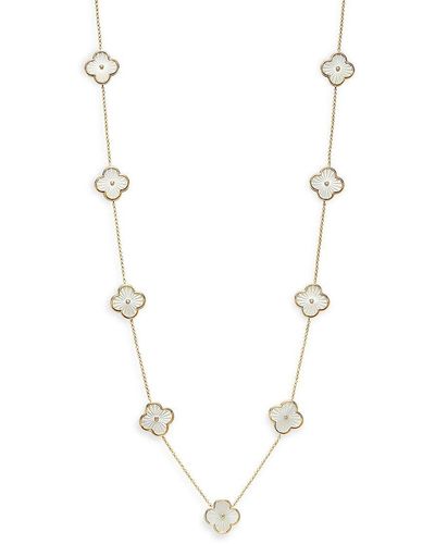 Effy 14k Yellow Gold, Mother Of Pearl & Diamond Clover Station Necklace - White