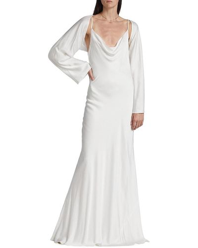 L'Agence Alicia Removable Shawl & Cowl-neck Gown - White