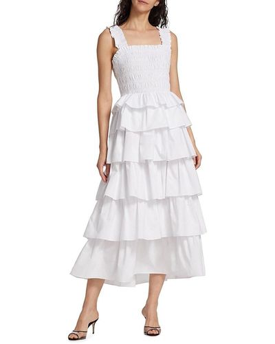 English Factory Smocked Tiered Midi Dress - White