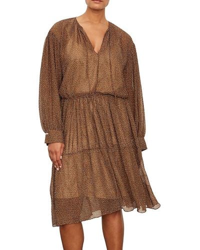 Vince Verona Dotted Blouson Sleeve Dress - Brown