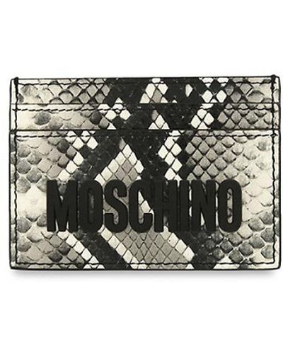 Moschino Snakeskin Print Logo Leather Card Case - Black
