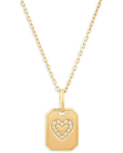 Saks Fifth Avenue 14k Yellow Gold & 0.04 Tcw Diamond Heart Tag Pendant Necklace - Metallic
