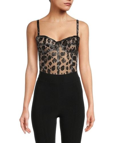 LAQUAN SMITH Leopard Print Sheer Bodysuit - Black