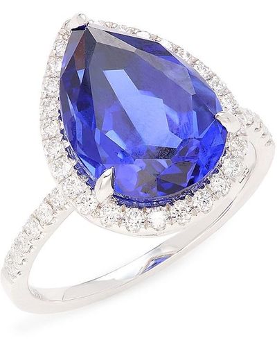Effy 14k White Gold, Lab Grown Sapphire & Lab Grown Diamond Ring - Blue