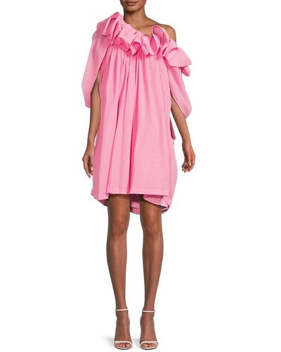 3.1 Phillip Lim Plisse Voile One Shoulder Mini Dress - Pink