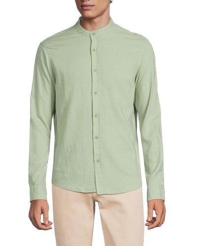Saks Fifth Avenue 'Band Collar Linen Blend Shirt - Green