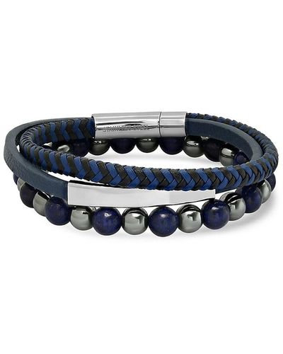 Anthony Jacobs 2-Piece Leather & Beaded Bracelet Set - Blue