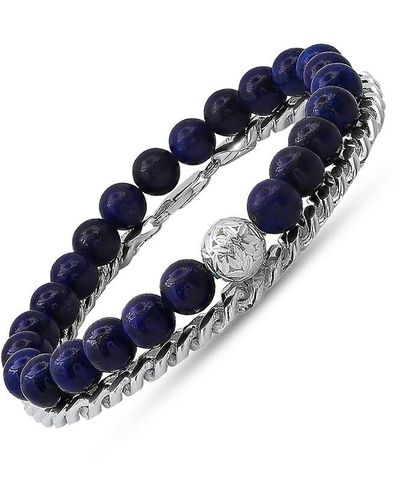 Anthony Jacobs 2-Piece Sterling & Lapis Lazuli Bracelet Set - Blue
