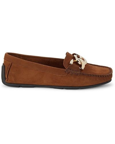 Saks Fifth Avenue Saks Fifth Avenue Chain Trim Suede Driving Loafers - Brown