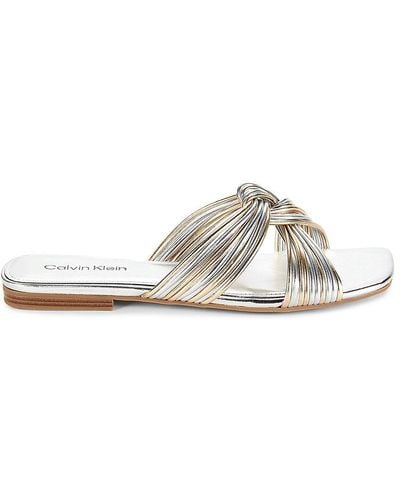 Calvin Klein Mavin Metallic Knot Flat Sandals - White
