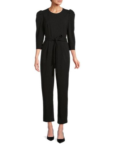 Calvin Klein Solid Puff Sleeve Jumpsuit - Black