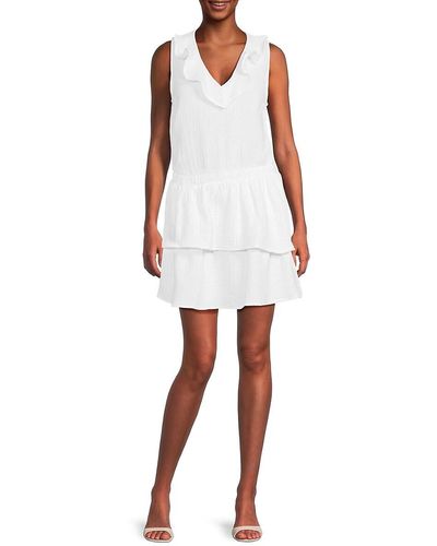 Sol Angeles Ruffle V Neck Mini Dress - White