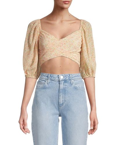Lush Crossover Floral-print Crop Top - Blue